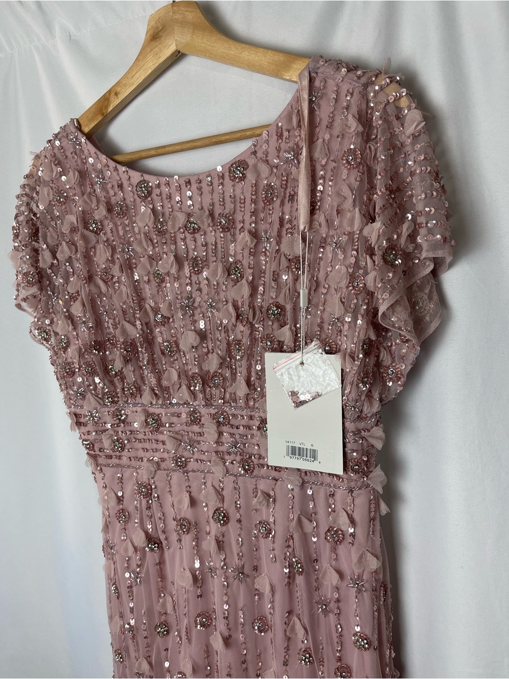 MAC DUGGAL Dress Size 8 NEW Pink Sheath Midi Dress Floral Beading - Picture 5 of 12
